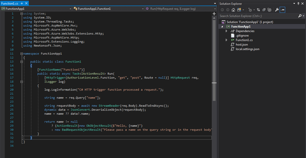 5 FunctionApp1 - Microsoft Visual Studio (Administrator)